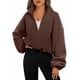 thumbnail image 5 of Chaquetas de Forro para Mujer, Sudaderas Extragrandes con Cremallera, Ropa de Invierno, Conjuntos de Larga y Corte Corto para Otoño. Color Café L, 5 of 10