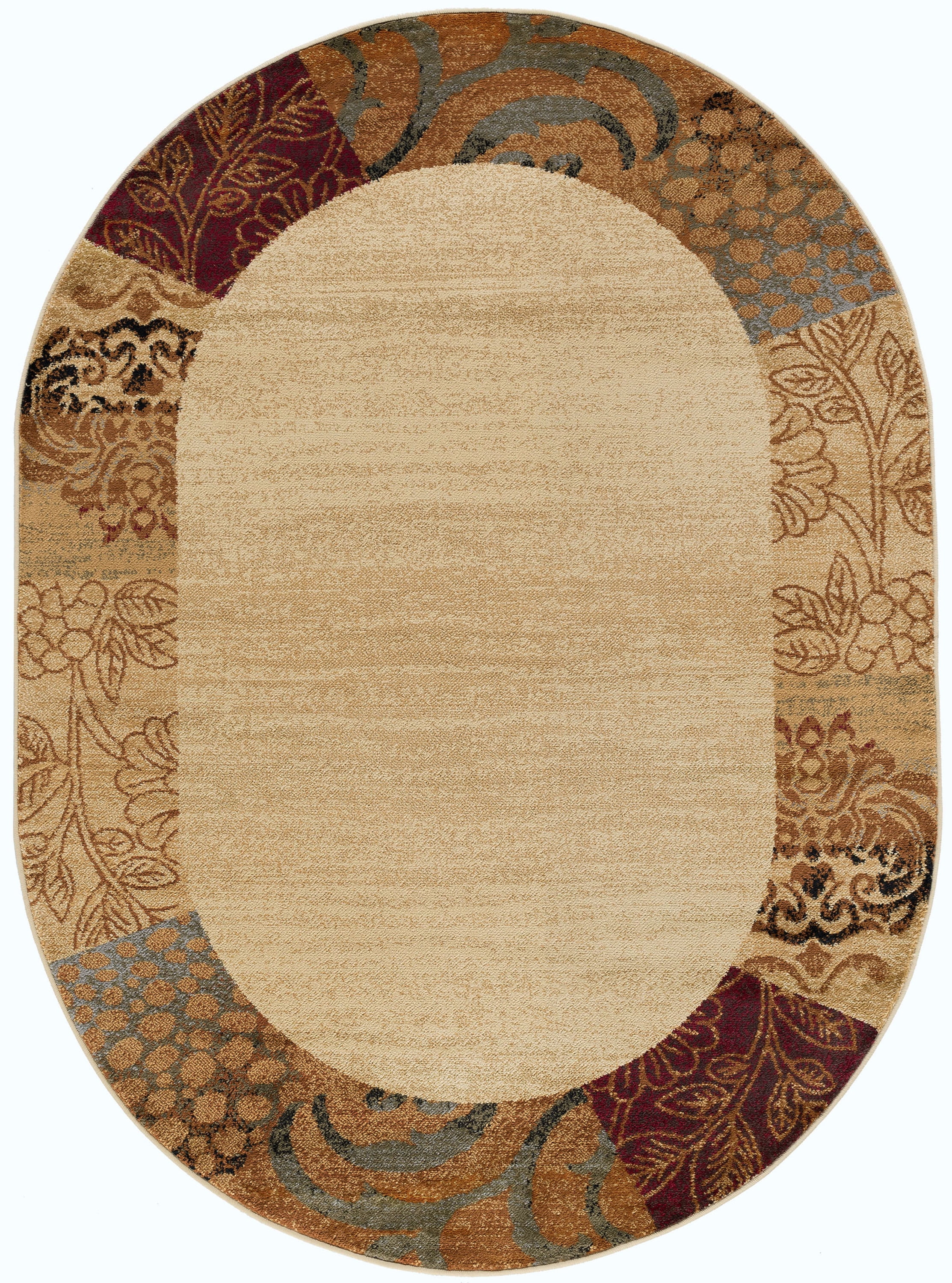 Elegance Transitional 5' x 7' Oval Beige and Brown Polypropylene Indoor Area Rug