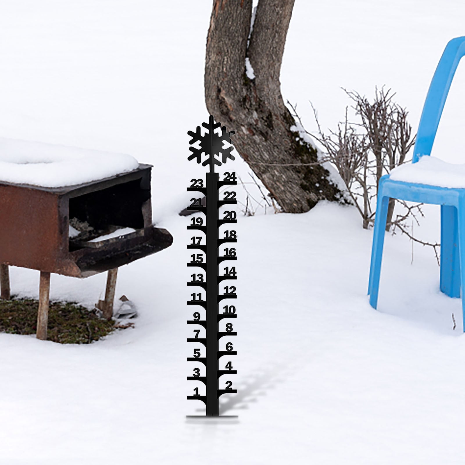Wrought Iron Snowflake Snow Gauge, Christmas Holiday Outdoor Decoration with Measuring Ruler, 24 Inch Metal Stake for Garden, Yard, and Winter Display