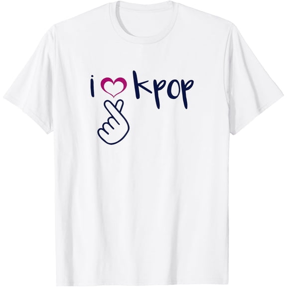 t-shirt I Love K-Pop Finger Heart Hand Symbol Korean Music Fan Quote T-Shirt mens, woman, white,funny,journey,Crew Neck, Short Sleeve,custom clothing patterns.gift
