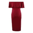 thumbnail image 3 of Annhoo Women's Maternity Outfits for Photoshoot Off Shoulder Solid Color Dress Ruffle Sleeveless Trendy Bodycon Dresses, 3 of 6