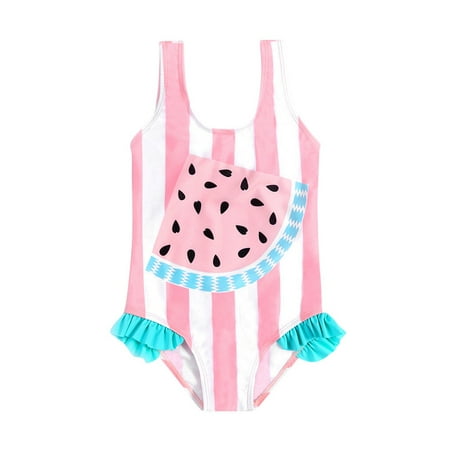 

YJ.GWL Baby Girls Summer Swimsuit for Toddler Print Sleeveless Ruffle Swimwear One Piece Bathing Suits