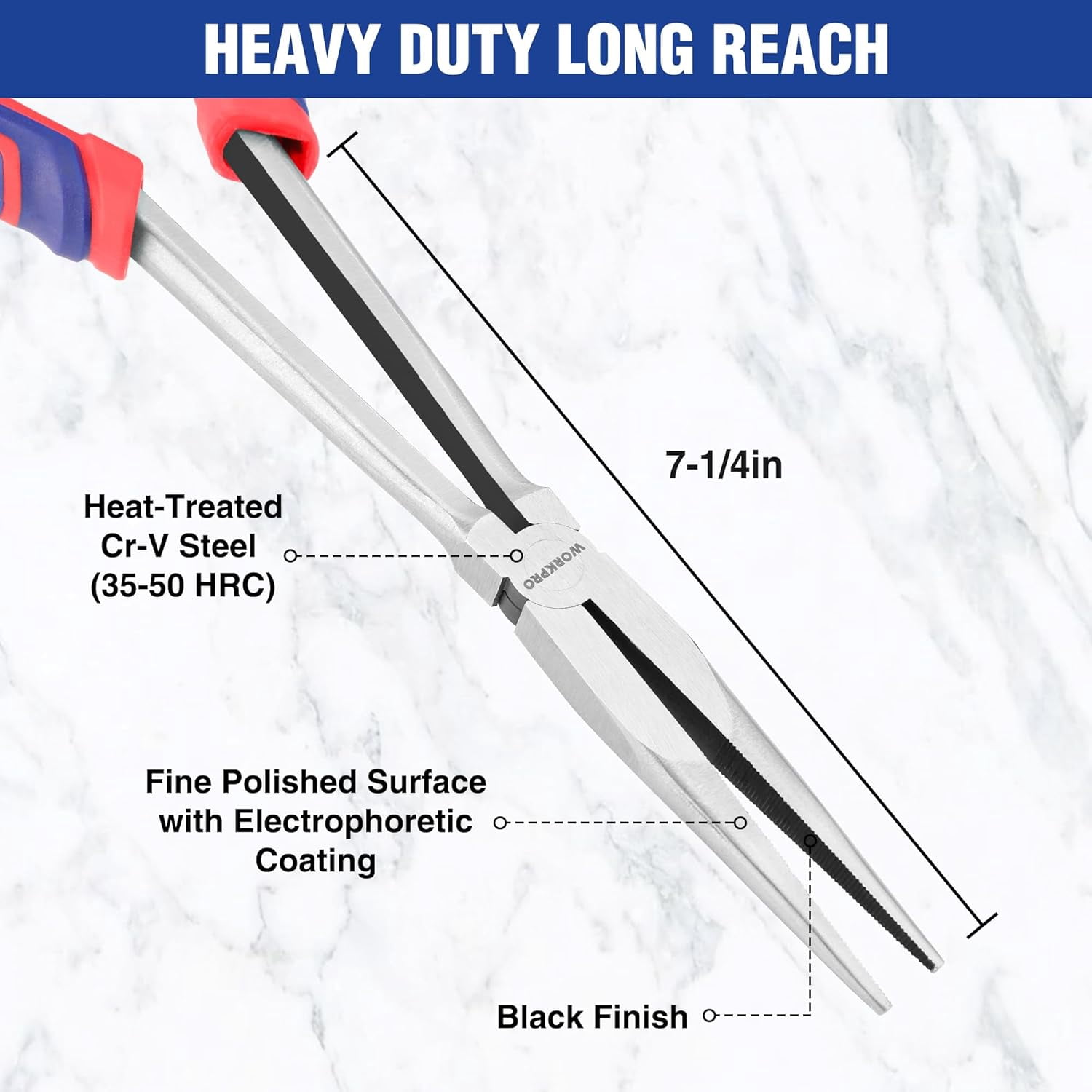 Premium 11” Extra Long Needle Nose , Paper Clamp Precision, Heavy-Duty CRV Steel, Soft Grip