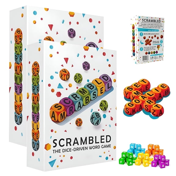 CYFW Scrambled Dice Word Game for 1-5 Players, Fast-Paced Brain Exercise Party Game with 12 Letter Dice, Vocabulary Building Crossword Challenge for Adults & Family Game Nights (2Pc)