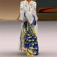 thumbnail image 5 of Robe Longue Grande Taille Automne Hiver 2024 Femmes Élégante Col en V Robe Maxi Ample Fête Rayure Bleue Imprimé Plage Robe 3D Femme, 5 of 5