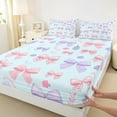 thumbnail image 3 of Homewish Ribbon Bowtie Queen Sheet Sets,Cute Cartoon Bow Flat Sheet,Pink Purple Flower Queen Fitted Sheet For Princess,Super Cozy Room Decor,4-Piece, 3 of 7