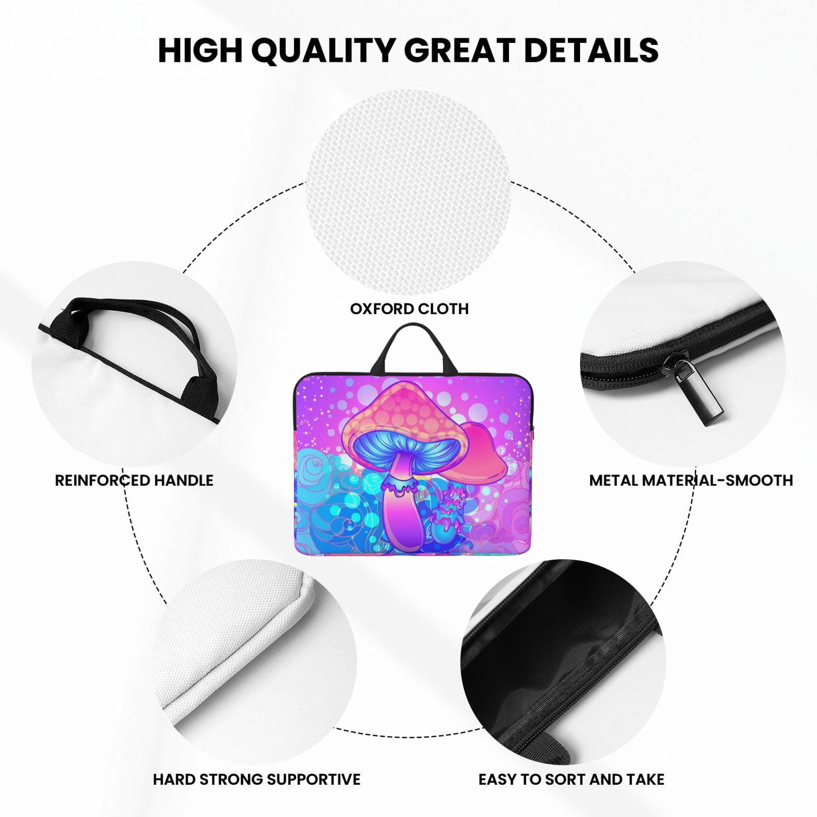 Laptop Sleeve Case Bag Protective Carrying Case with Handle for 14 inch Laptop, Magic Mushroom Geometry Psychedelic