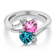 thumbnail image 3 of Gem Stone King 925 Sterling Silver Pink Mystic Topaz London Blue Topaz and White Diamond Ring for Women (1.93 Cttw, Heart Shape 6MM, Gemstone Birthstone, Size 7), 3 of 6