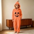 thumbnail image 7 of Miqool Boys Girls Halloween Onesie Pajamas Pumpkin Graphic Full Zip Long Sleeve Hooded Jumpsuits Flannel Fleece Loungewear with Pockets, 7 of 7