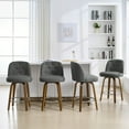 thumbnail image 3 of WOOW DEPOT Button-tufted Swivel Bar Stools Set of 1, 26" Upholstered Linen Fabric Barstools w/ Mid-back Wood Legs Large Seat, Mid Century Modern Bar Chair Island Stool for Kitchen Counter, 3 of 10
