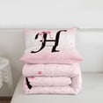 thumbnail image 5 of jejeloiu Girly Bow Monogram H Full Size Comforter Sets For Kids,Pink Sparkle Print Initial Art Bedding Sets,Pink Reversible,3 Pieces, 5 of 7