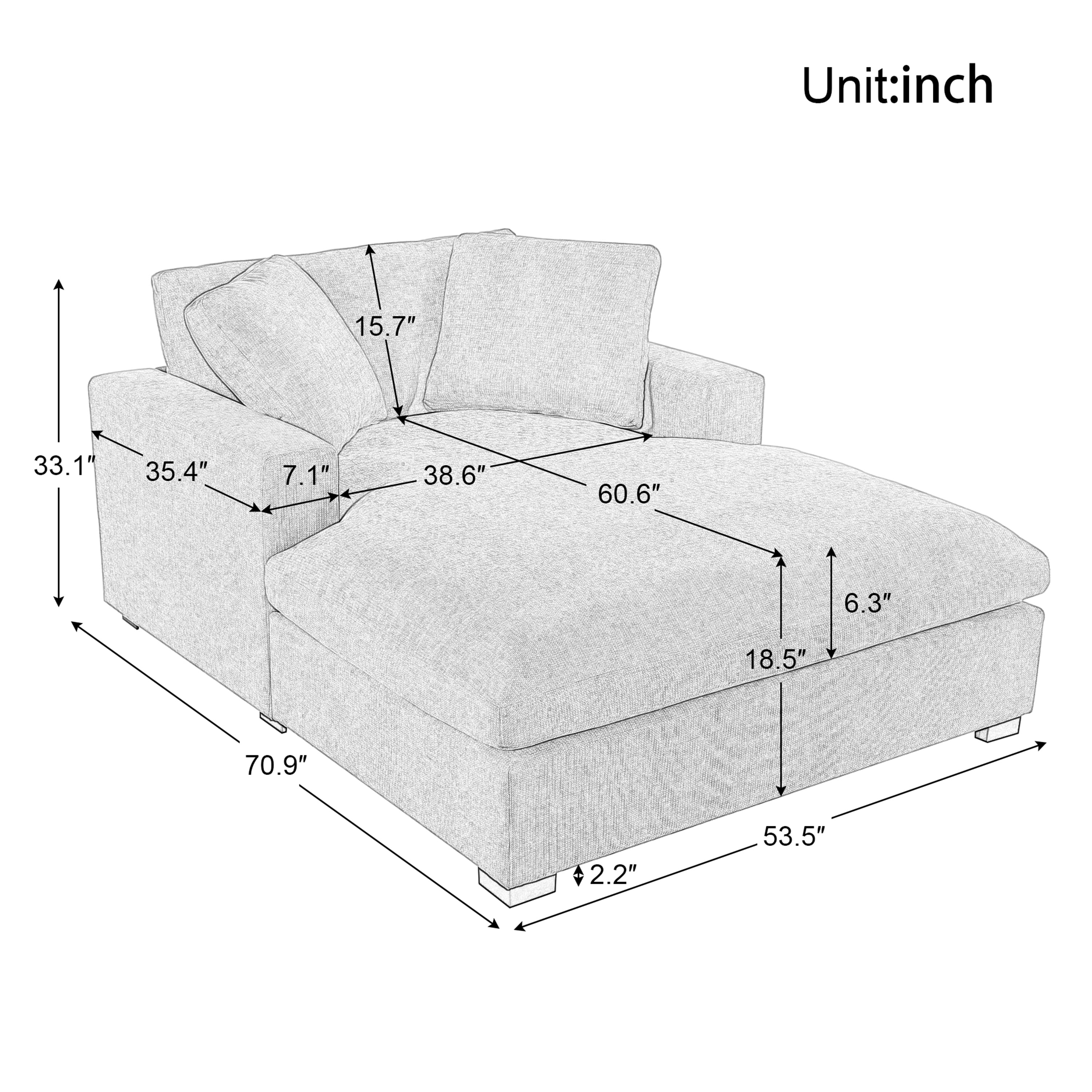 EUROCO 53.5"W Oversized Chaise Lounge Indoor,Corduroy Upholstered Sofa Bed with Throw Pillows , Armrests and Solid Wood Legs, Sleeper Chair- Plush Chair Bed for Living Room,Yellow
