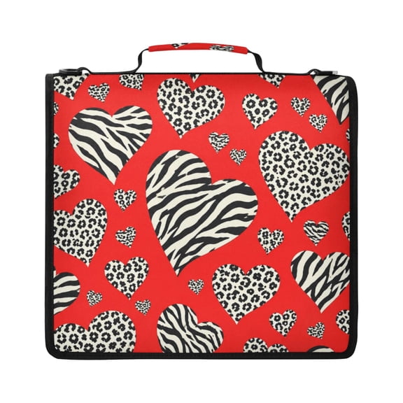 Zipper Binder with Shoulder Strap 2 inch 3 Ring Waterproof File Folder Organizer Bag 500 Sheet Black and White Heart Pattern
