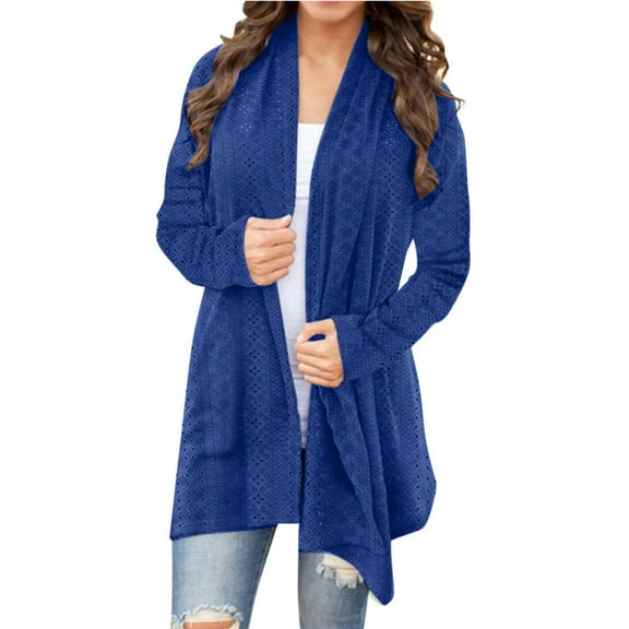 Luxalzxs Long Cardigan Dusters for Women Casual Lightweight Long Sleeve Cardigan Soft Drape Open Front Eyelet Cardigans Fall Dusters