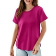 thumbnail image 2 of Tittly T Shirts for Women Spring Tops for Women Women's Solid Color T Shirt Round Neck Short Sleeved Top Large Size Loose Elastic Pure Cotton Base Shirt Tshirts Shirts Basic Tees Hot Pink 7XL, 2 of 5