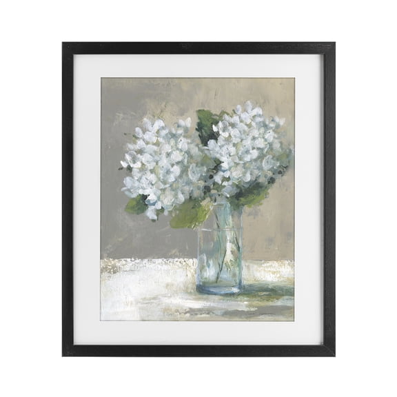 Stupell Industries Traditional White Hydrangeas Glass Vase Black Framed Print Under Glass, 13 x 16, by Carol Robinson