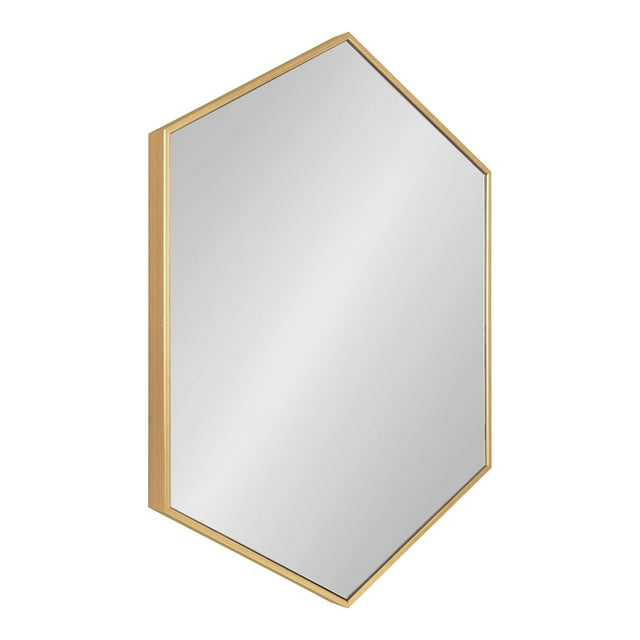 Kate and Laurel Rhodes Modern Hexagon Wall Mirror, 31" x 22", Gold, Chic Geometric Wall Mirror