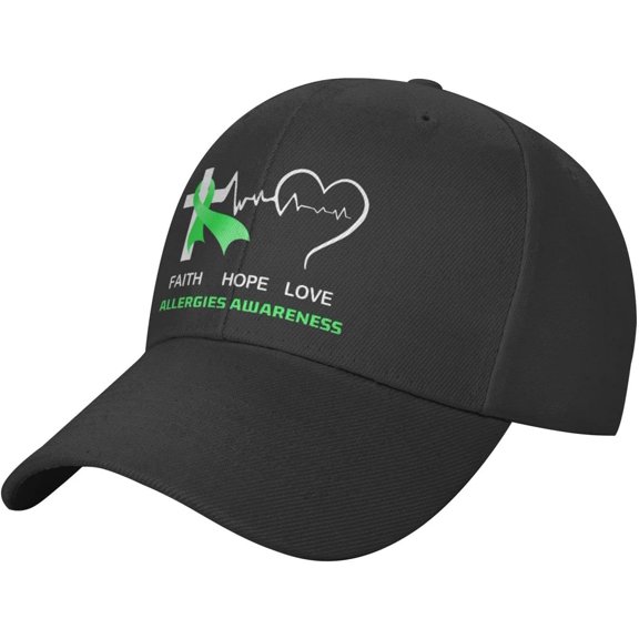 Allergies Awareness Plain Baseball Caps Adjustable Washed Twill Low Profile Dad Hats for Men Women Black