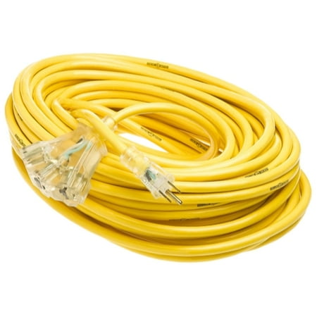 Yellow Jacket 2820 12/3 Heavy-Duty 15-Amp SJTW Contractor Extension Cord with Lighted Power Block, 100'