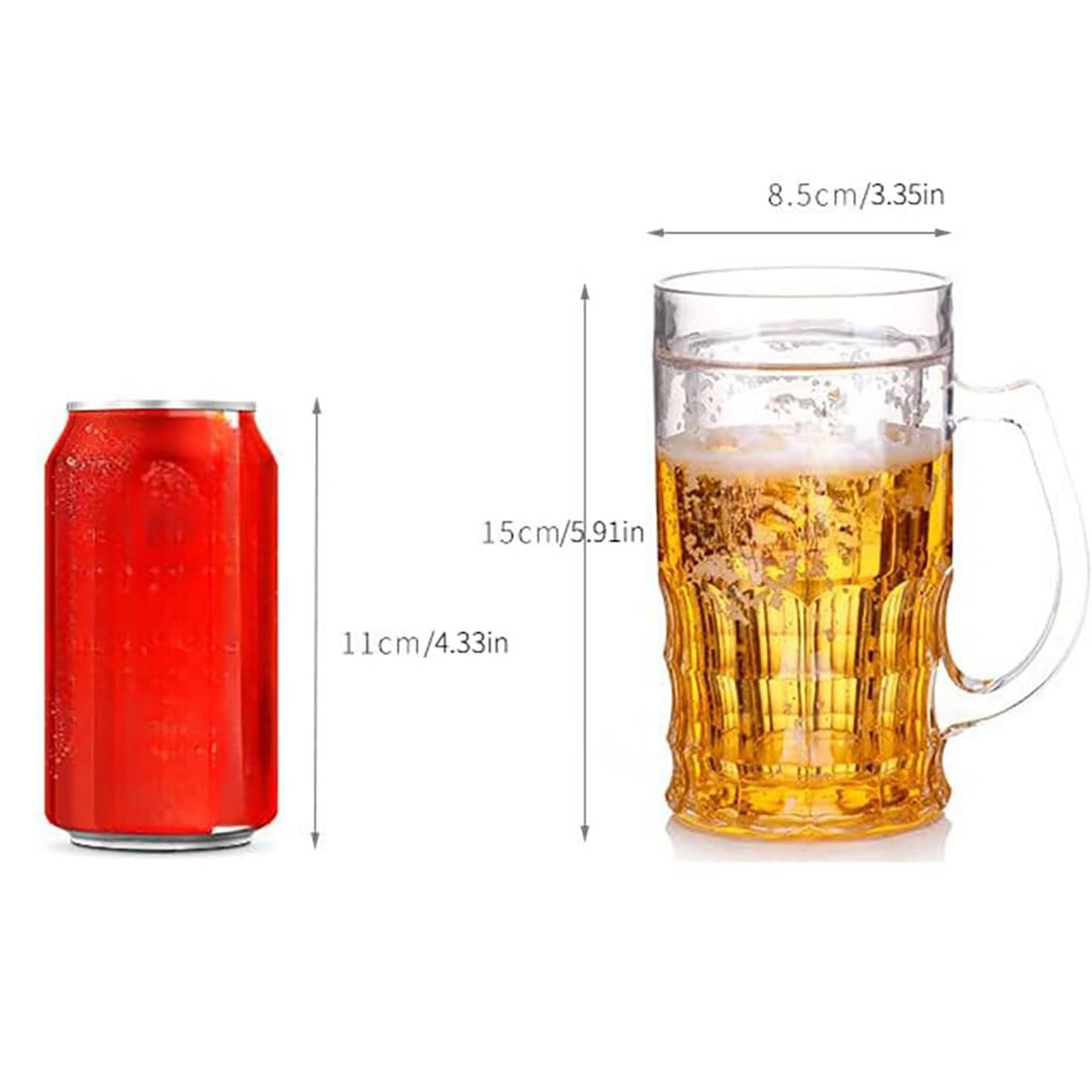 CAKEEYUM Lot De 2 Chopes à Bière Factices, Chopes à Bière Drôles Double Couche De 450 ML, Doubles En Plastique PS Avec Poignées, Modèle Mezzanine, Chope Pour Boissons Bar, Chop - 4