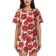 thumbnail image 1 of Balery Rose Flowers Conjunto de Pijama para Mujer con Estampado, Dos Piezas de Manga Corta y Shorts, Ropa de Dormir Suave con Cuello Redondo y Bolsillos-X-Large, 1 of 6