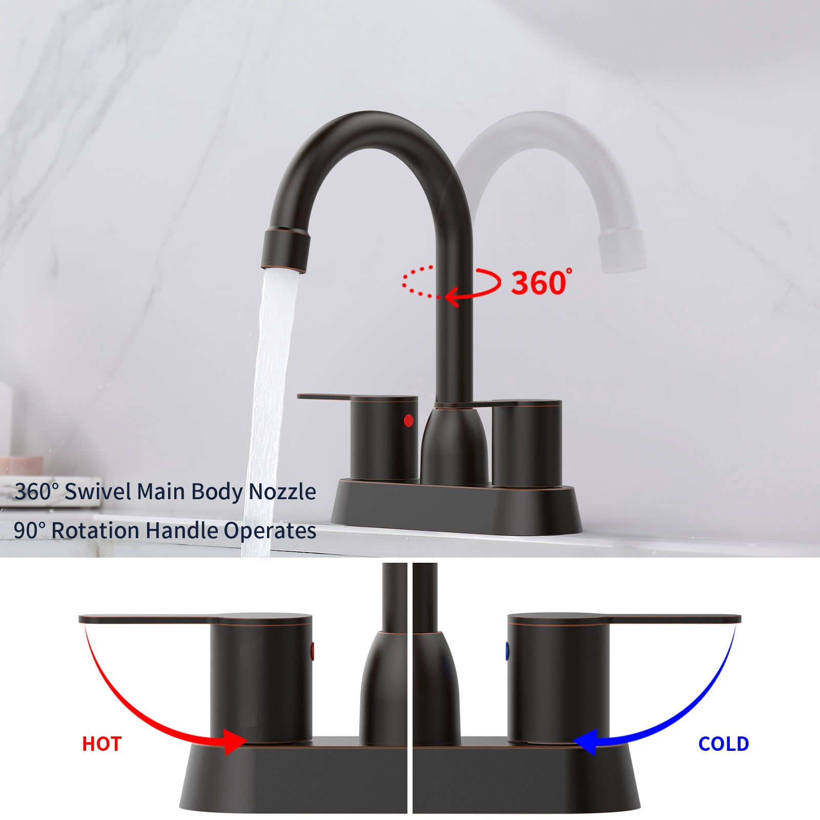 2 Handles Bathroom Sink Faucet, Oil Rubbed Bronze Centerset RV Bathroom Faucets for 2/3 Hole