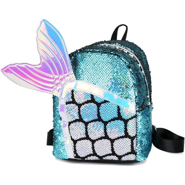 BAMAIA Sac à Dos pour Tout-Petits Mignon Sirène Réversible à Paillettes Mini Sac d'École en Cuir PU Imperméable pour Filles