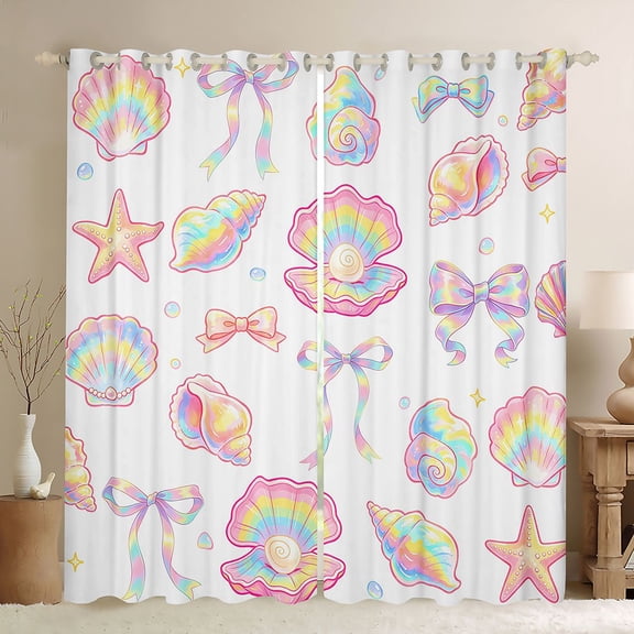 Manfei Colorful Gradient Bow Blackout Curtains,Rainbow Conch Stars Window Curtains Pack of 2 (38x45 Each)
