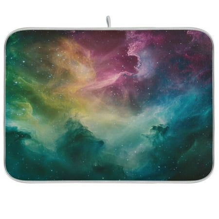 

WOBOGO Colorful Milky Way Kitchen Drying Mat Heat Resistant Drainage with Non-Slip Rubber Backing Hides Stains Super Absorbent Easy to Clean 16×18in