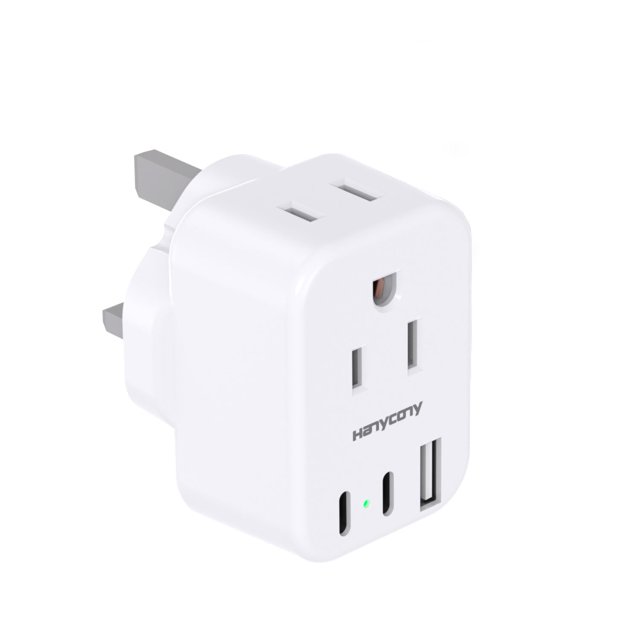 Adaptador de enchufe de viaje HANYCONY tipo G, 2 salidas y 3 puertos USB