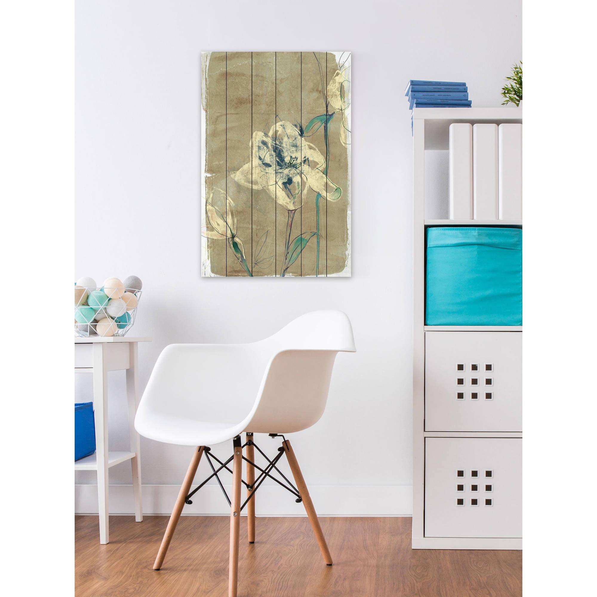 "Floral Vignette II" Painting Print on White Wood