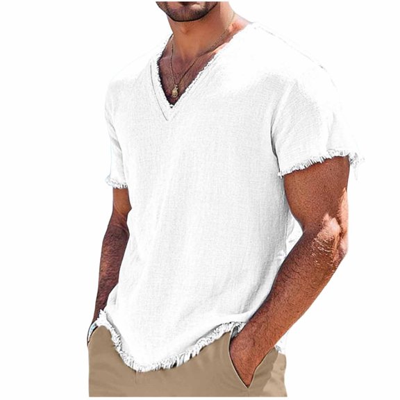 yillto Mens Big and Tall Cotton Linen Tops Summer Loose Lightweight Breathable Short Sleeve Shirts