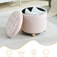 thumbnail image 3 of Round Velvet Storage Ottoman with Reversible Tray Lid, Tufted Upholstered Footrest Stool with Wooden Legs, 3 of 6