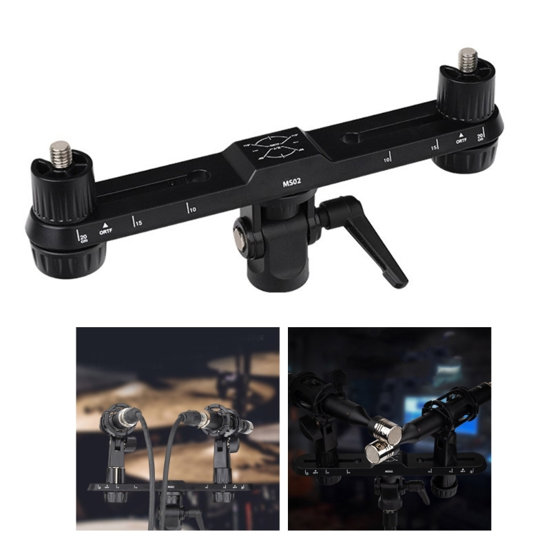 Stereo Recording Microphone Stand with Twin Mic Holder and Adjustable Boom Bar