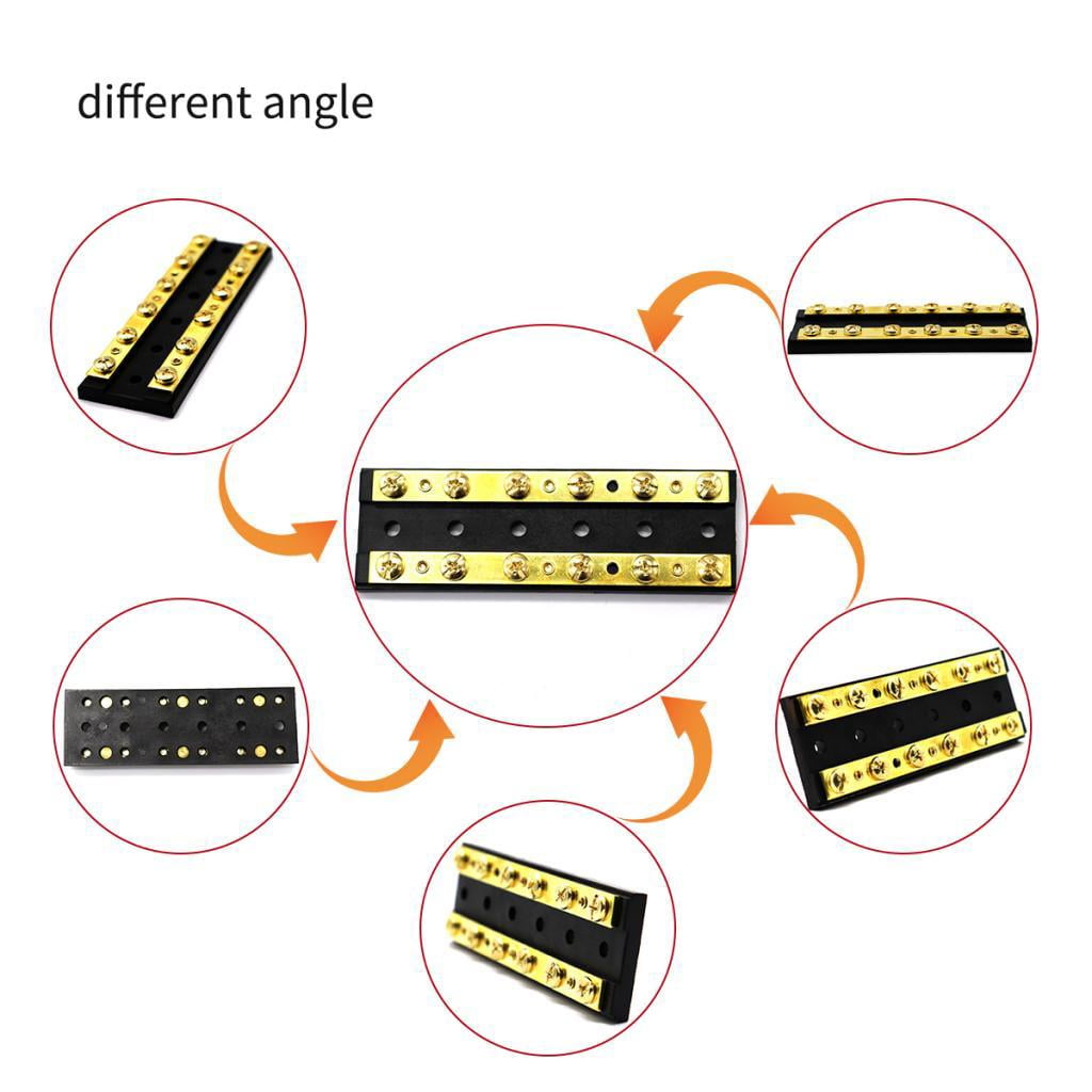 Vensio 2-Pack 12-Position Brass Bus Bar Terminal Blocks Power Distribution Junction for Marine Boat RV