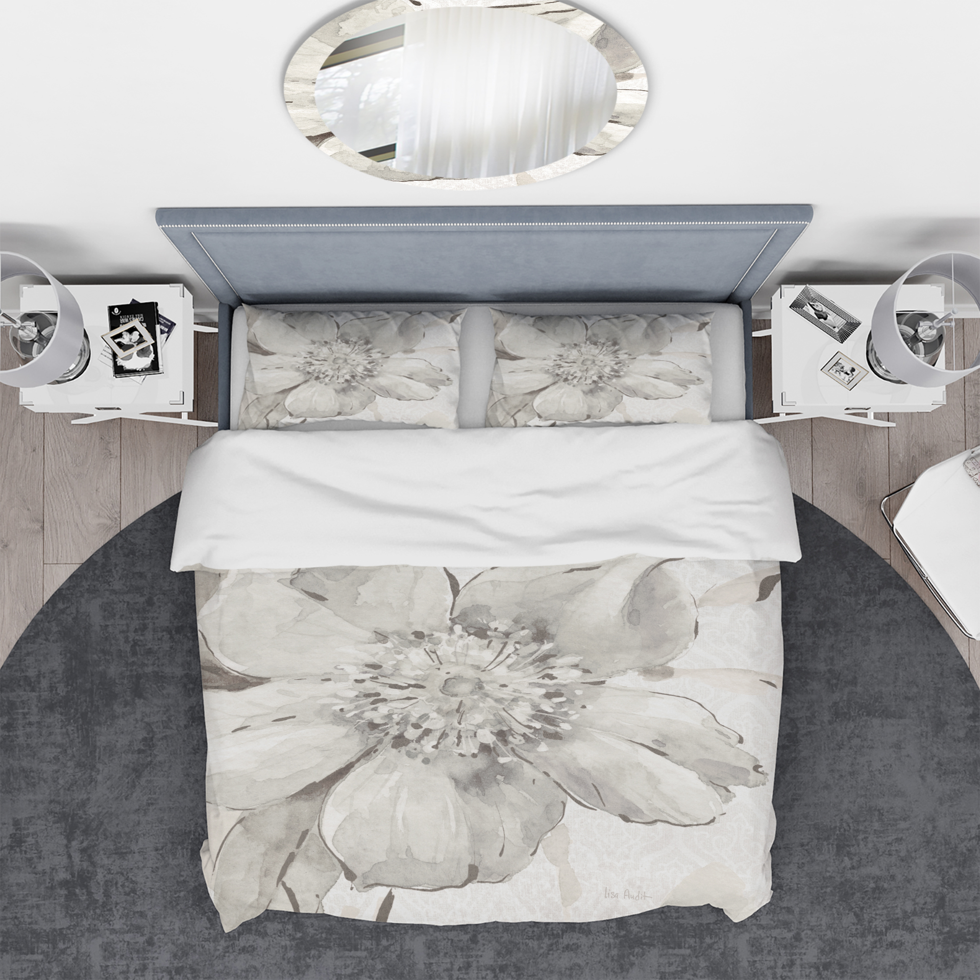 Designart 'Indigold Grey Peonies III' Cottage Duvet Cover Set