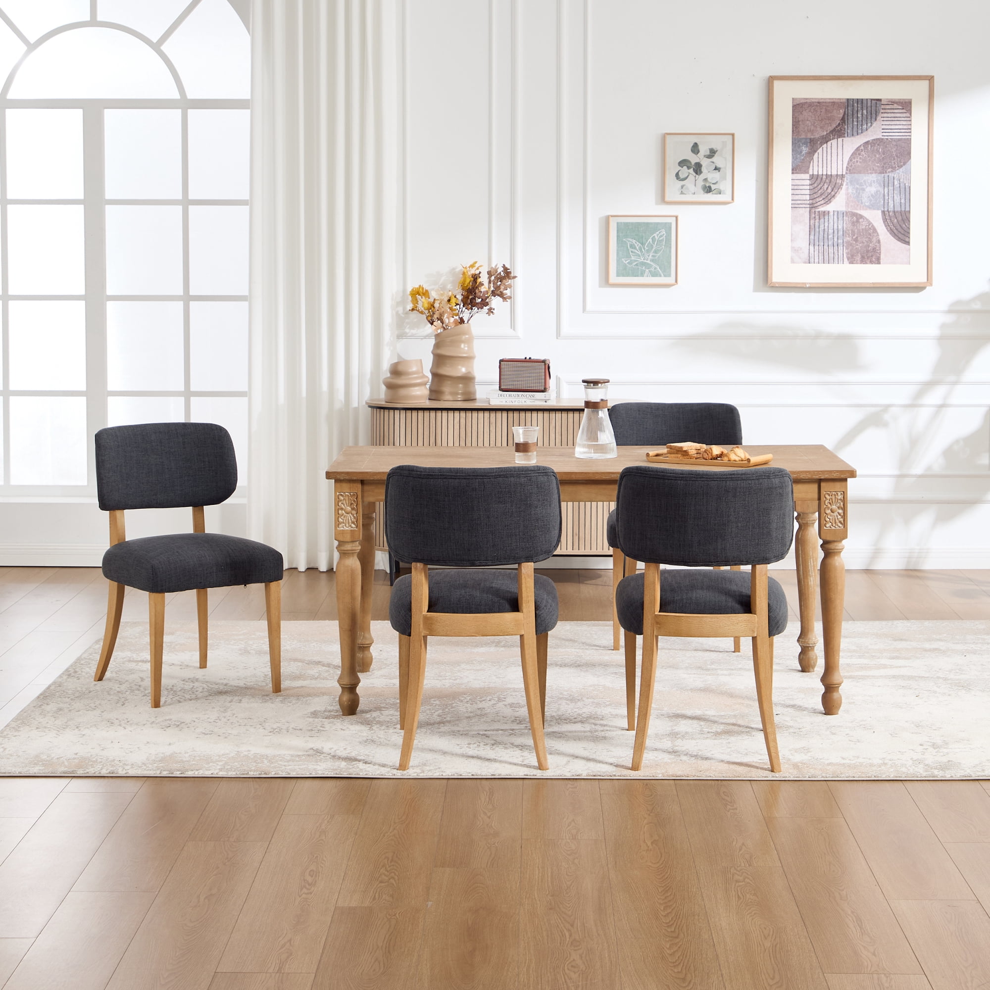 Leumius Dining Chairs Set of 2, Modern Fabric Upholstered Dining Room Chair Kitchen Chairs, Farmhouse Dinner Chair for Kitchen Dining Room Dark Grey