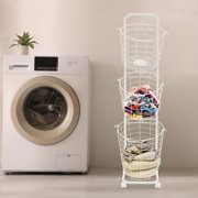 Laundry Basket with Wheels 3 Tier Rolling Laundry Hamper with 3 Removable Wire Basket Metal Laundry Cart for Room Organizer White