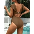 thumbnail image 4 of Charmo Womens V Neck 1 Piece Monokini Swimwear Ruffled Sleeve Swimsuit Tummy Control Bath Suit, 4 of 5
