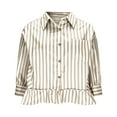 thumbnail image 3 of Womens Ruffle Fall Clothes, 3/4 Sleeve Shirts for Women Casual Loose Fit Striped Printed Lapel Button Down Dressy Blouses with Pockets, 3 of 6