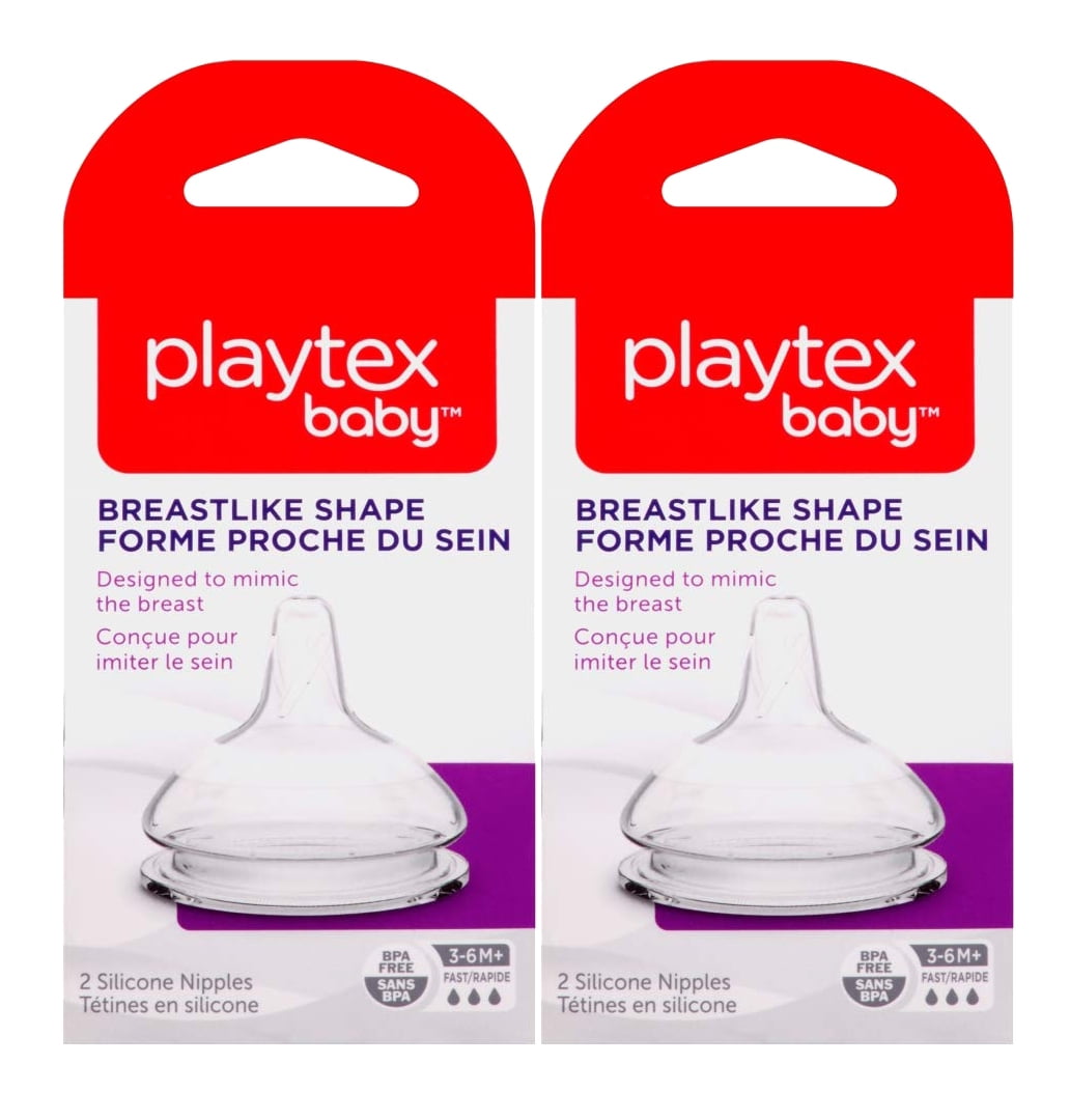 Playtex Baby BreastLike Bottle Nipple, Fast Flow 2 Count, 2 Pack