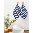 thumbnail image 2 of Navy Blue Moire Kitchen Dish Towels for Drying Dishes Set of 3, Water Ripple Stripe Farmhouse Waffle Weave Microfiber Hand Tea Bathroom Towels Quick Dry & Absorbent Towel 12x12, 2 of 7