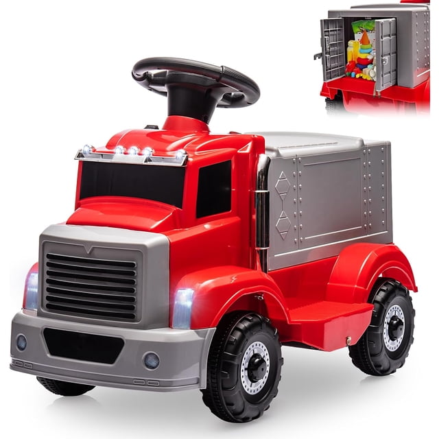 Coche eléctrico interactivo para niños 6V, automóvil para bebés con área de almacenamiento grande, música, 2 faros, 5 luces LED, incluye batería recargable 6V (rojo)
