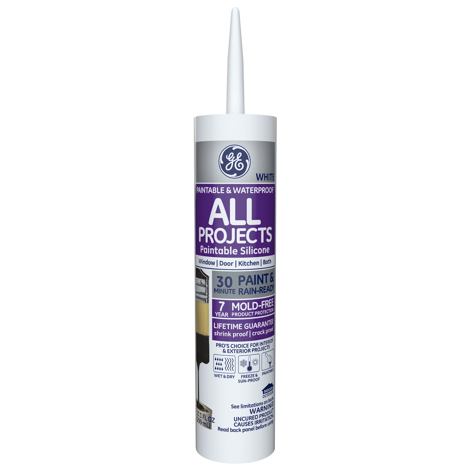 GE All Projects Paintable Silicone Caulk, White, 10.1 Oz.