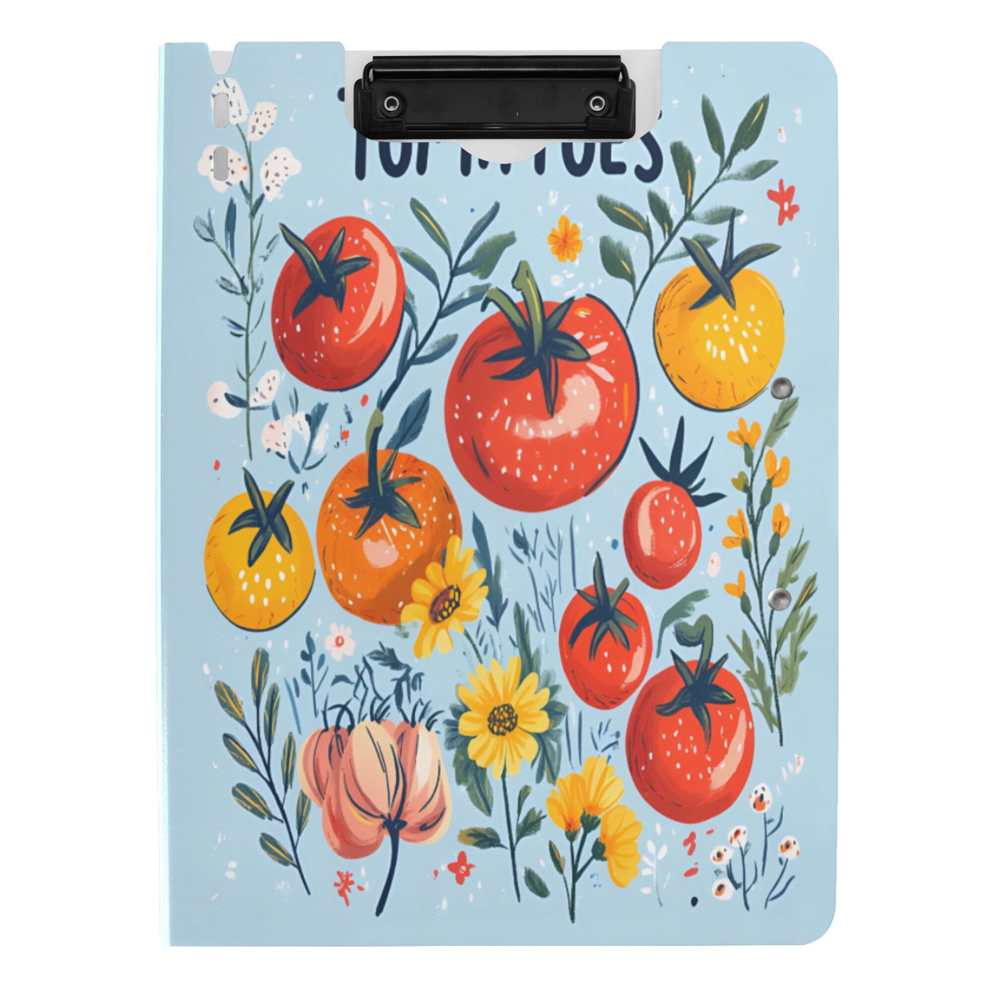 FORMRS A4 Clipboard Folder with Pen Holder Horizontal Foldable School Office Binder, Yellow Floral Tomatoes