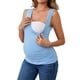 thumbnail image 4 of Camiseta básica sin mangas de maternidad con fruncido cruzado para mujeres, paquete de 2, tops de lactancia en negro y azul, talla X-Large, 4 of 6
