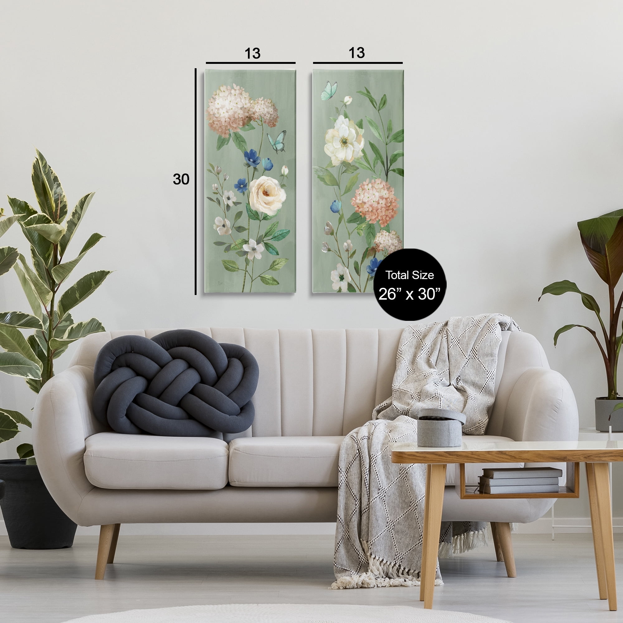 Stupell Industries Mint Hydrangeas & Roses 2 Piece Canvas Wall Art Set, design by Nan