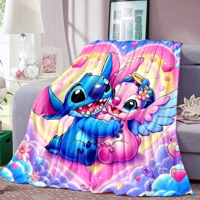 Cartoon Cute Stich Blanket, 3D Printing Lilo & Strong Soft and Comfortable Children's Nap Sleeping Blanket, Bedding