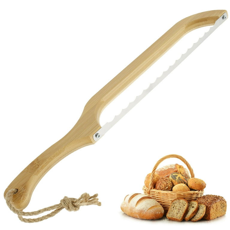 Tcwhniev 15.7 Inches Bread Knife, Wooden Bread Bow Knife, Serrated Bagel Knife, Sourdough Cutter Fiddle Bow Bread Slicer Knife for Homemade Bread