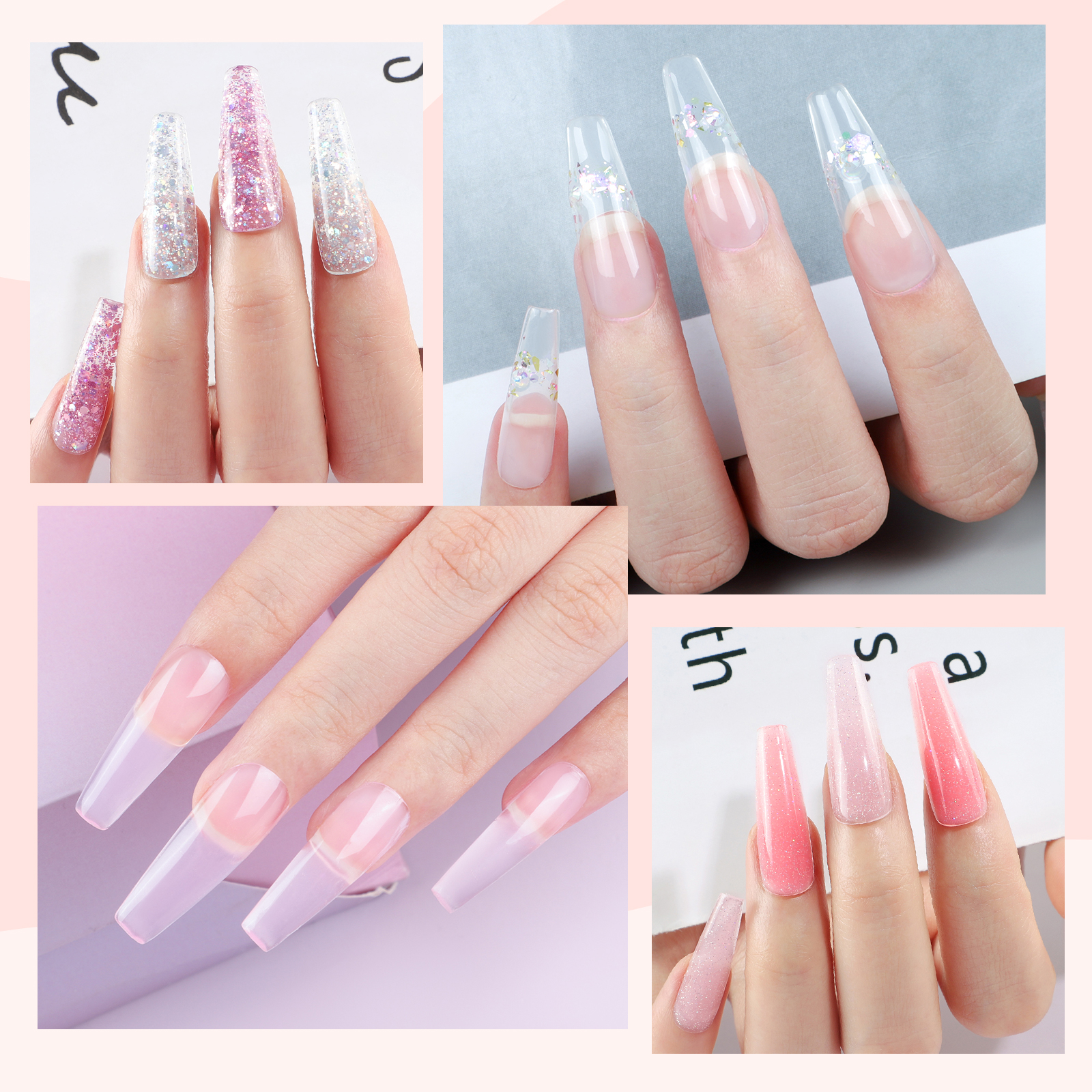COSCELIA Poly Nail Gel Kit Starter Kit 15 Colors Poly Extension Gel with 12PC Glitter Decoration Powder Nail Stickers Complete Poly Extension Gel Kit DIY Gift for Women